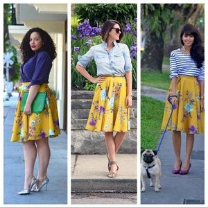 ModCloth Ikebana for All flowy yellow circle skirt
